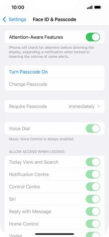 Press Turn Passcode On and key in a phone lock code of your own choice twice.