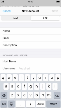 Press Username and key in the username for your email account.