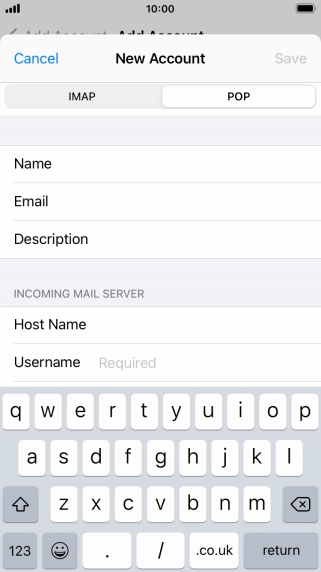 Press Username and key in the username for your email account.