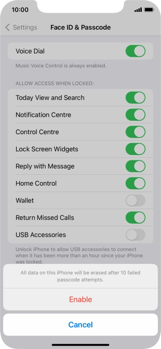If you turn on the function, press Enable.