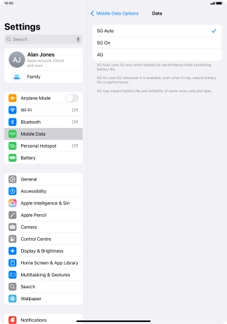 Press the required setting.