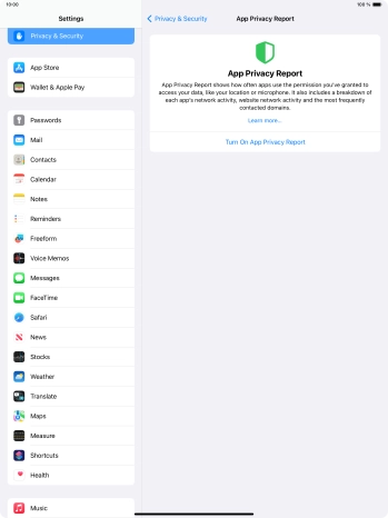 Press Turn On App Privacy Report to turn on the function.