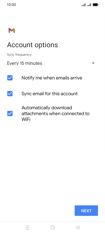 If this screen is displayed, you email account has been recognised and set up automatically. Follow the instructions on the screen to key in more information and finish setting up your phone.