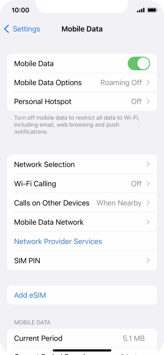Press Mobile Data Options.