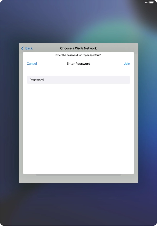 Key in the password for the Wi-Fi network and press Join.