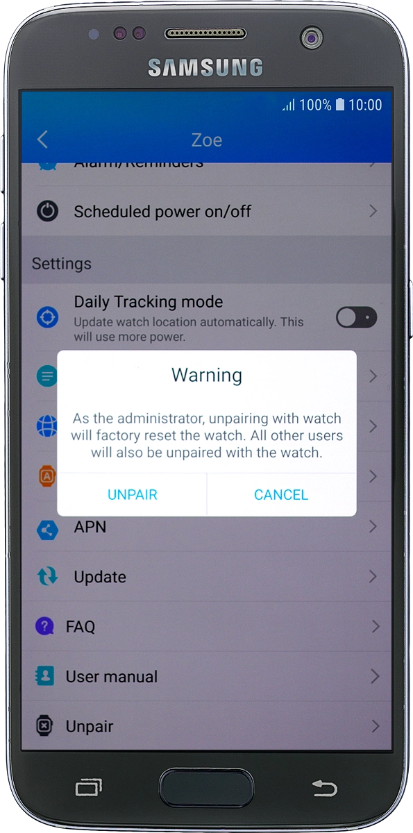 On your phone: Press UNPAIR. Wait a moment while the factory default settings are restored. 
Follow the instructions on the screen to set up your smartwatch and prepare it for use.