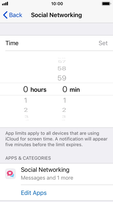 Press the required time limit for use of the selected category.