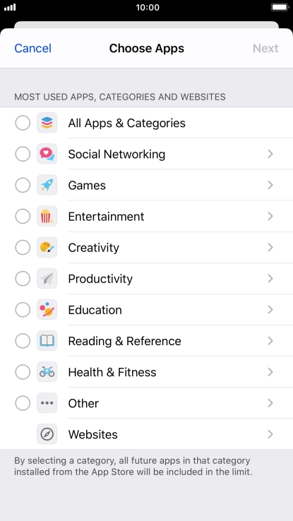 Press the required categories.