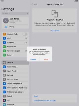 Press Reset. Wait a moment while the factory default settings are restored. Follow the instructions on the screen to set up your tablet and prepare it for use. Press Reset. Wait a moment while the factory default settings are restored. Follow the instructions on the screen to set up your tablet and prepare it for use.
