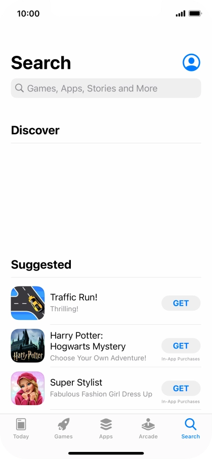 Press the search field and key in the name or subject of the required app.