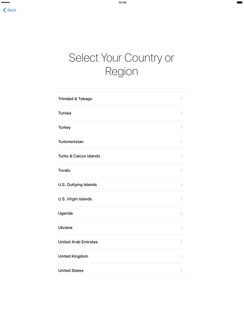 Press the required country or area. Press the required country or area.