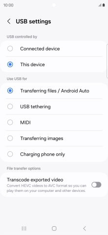 Press Transferring files / Android Auto.