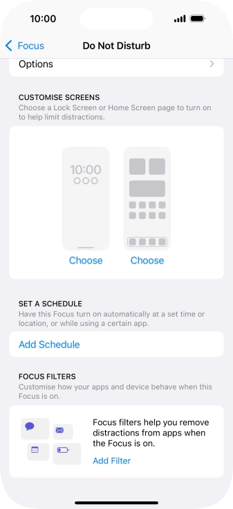 Press Add Schedule and follow the instructions on the screen to select settings for automatic activation of Do Not Disturb.