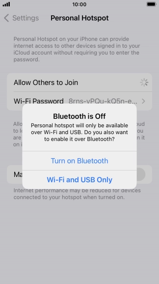 If Wi-Fi is turned on, press Wi-Fi and USB Only.