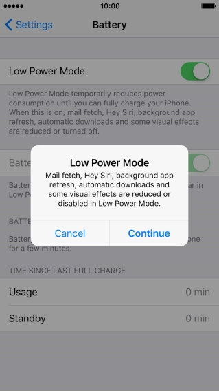 Press Continue to turn on the function.