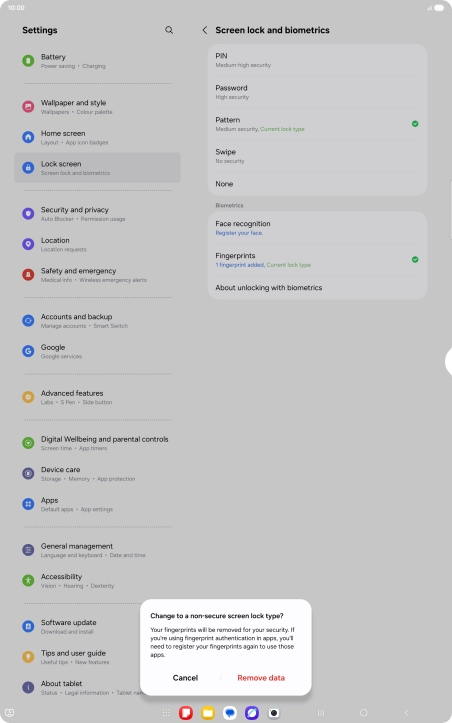 Press Remove data. Press Remove data.