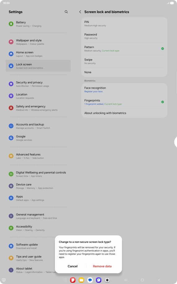 Press Remove data. Press Remove data.