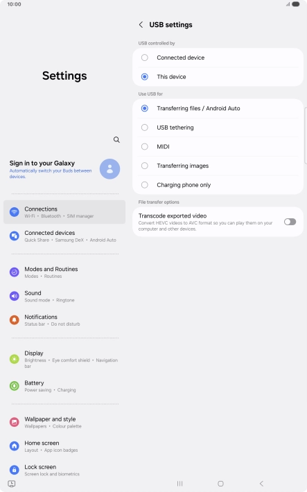 Press Transferring files / Android Auto.
