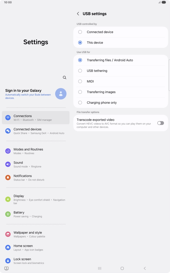 Press Transferring files / Android Auto.