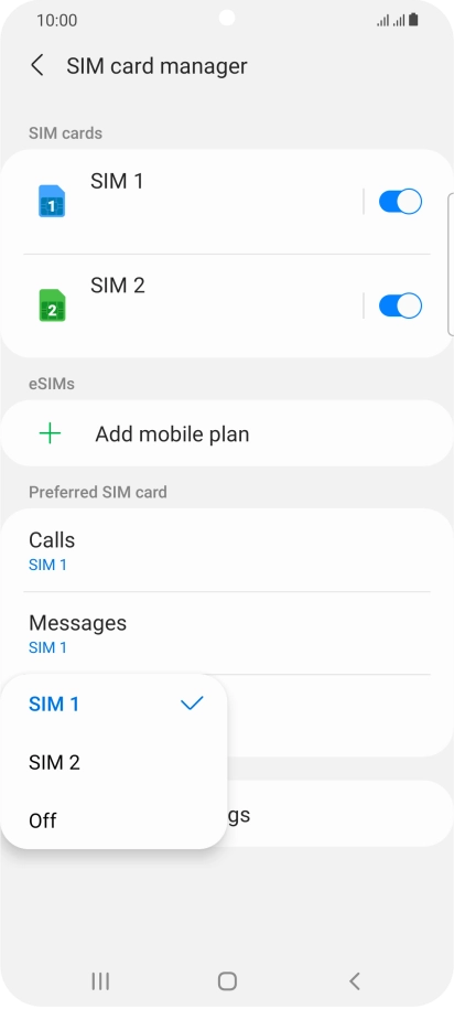 Press the required setting.