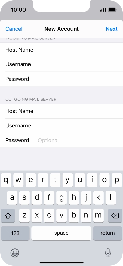 Press Password and key in the password for your email account. Please note that if you're using Vodafone's outgoing server, leave the password field empty.