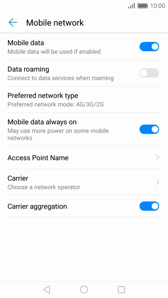 Press Mobile data to turn the function on or off.