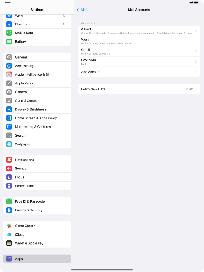 Press the name of the email account you've just set up.