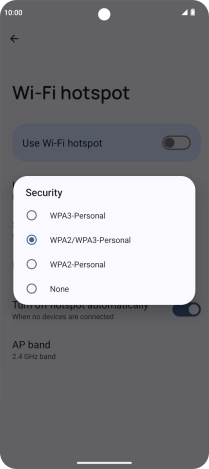 Press .Press WPA3-Personal to password protect your Wi-Fi hotspot. Press .Press WPA3-Personal to password protect your Wi-Fi hotspot.