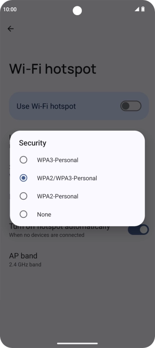 Press .Press WPA3-Personal to password protect your Wi-Fi hotspot. Press .Press WPA3-Personal to password protect your Wi-Fi hotspot.
