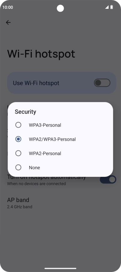 Press .Press WPA3-Personal to password protect your Wi-Fi hotspot. Press .Press WPA3-Personal to password protect your Wi-Fi hotspot.