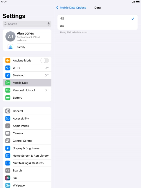 Press the required setting.
