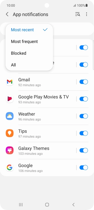 Press the required setting.