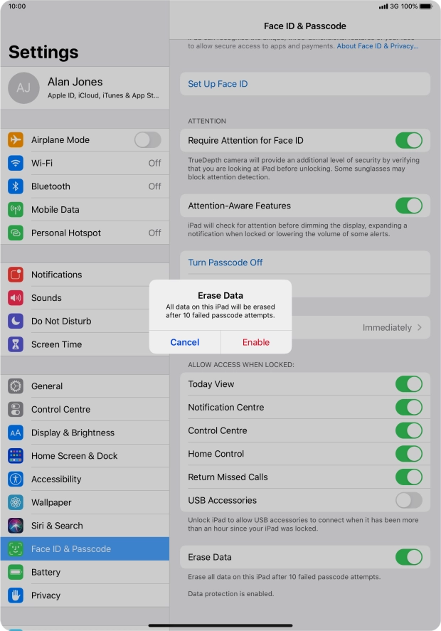 If you turn on the function, press Enable.