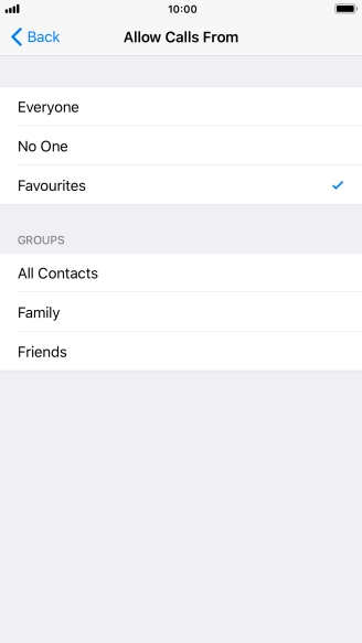 Press the required setting to select which contacts can call you even though Do Not Disturb is turned on.