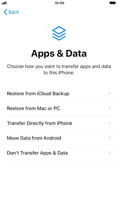 Press Don't Transfer Apps & Data and follow the instructions on the screen to finish the activation.