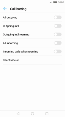 Press the required barring type to turn the function on or off.