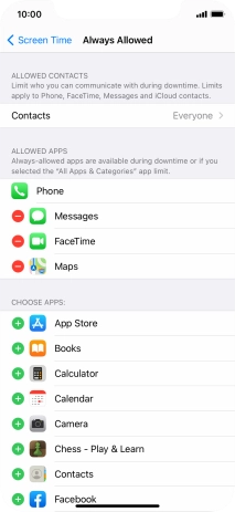 Press the add icon next to the required app to add it to the list of allowed apps during Downtime.
