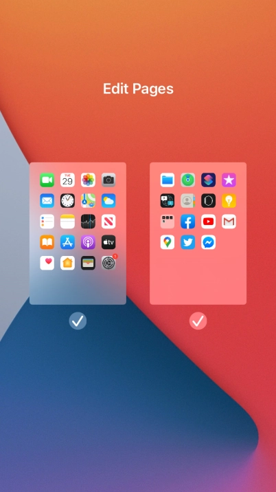 Press the fields below the required home screens to select or deselect them.