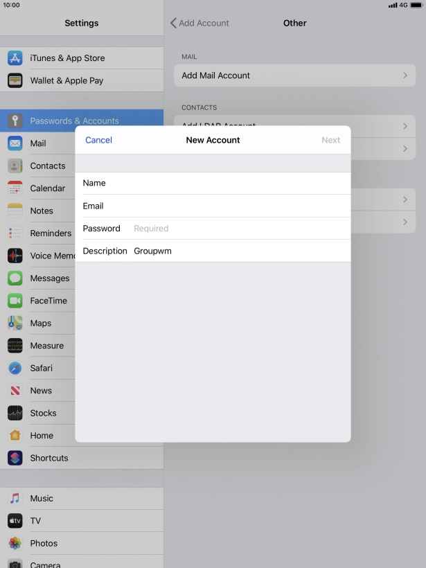 Press Password and key in the password for your email account.