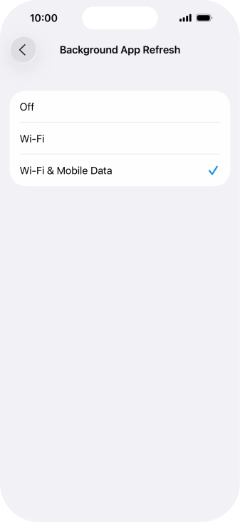 To turn off background refresh of apps, press Off. To turn off background refresh of apps, press Off.