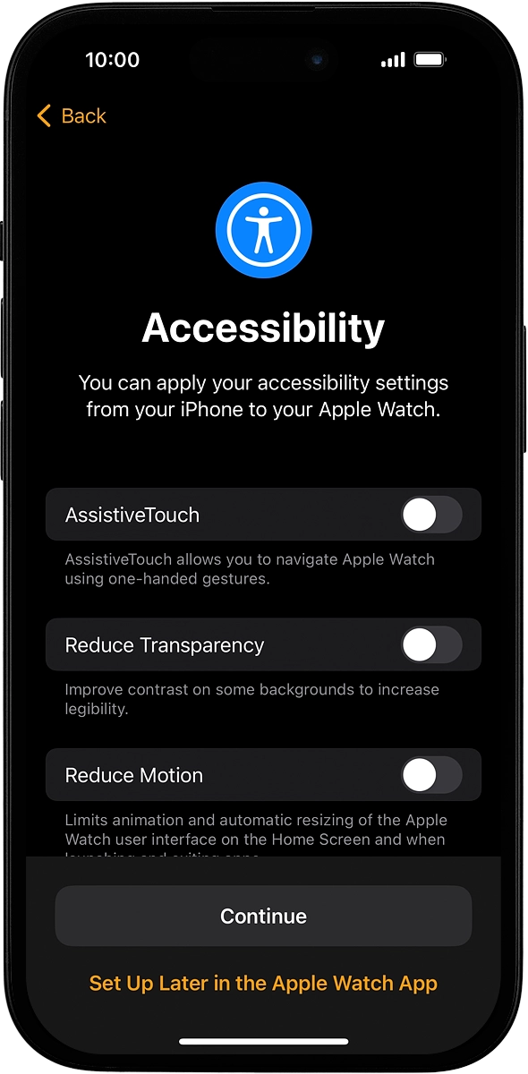Press the indicators next to the required settings to turn them on or off.