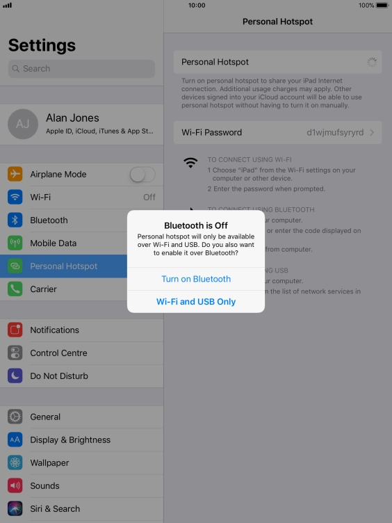 If Wi-Fi is turned on, press Wi-Fi and USB Only.