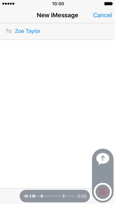 Let go to stop the sound recording and press arrow up to send the sound recording.