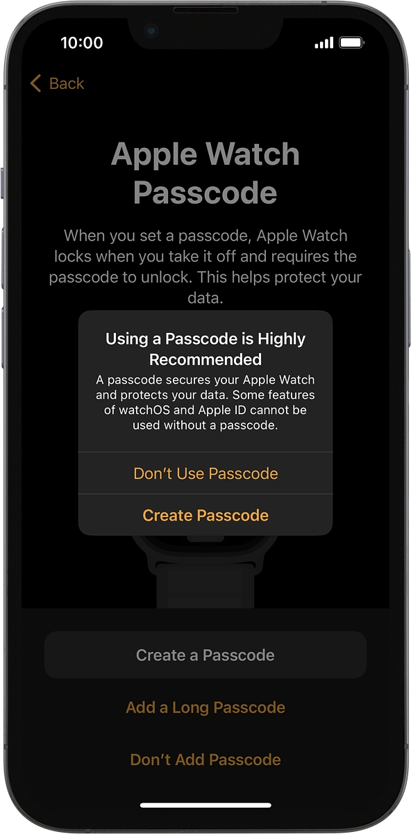 On your phone: Press Don't Use Passcode.