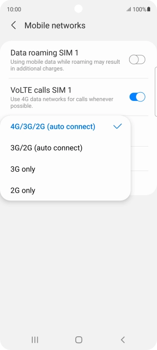 Press the required network mode.
