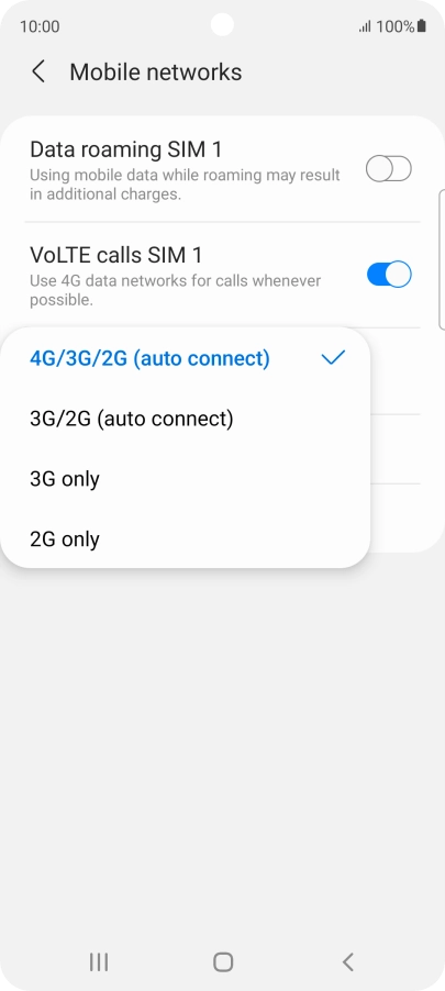 Press the required network mode.