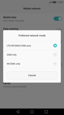 Press the required network mode.