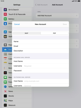 Press Username and key in the username for your email account. Press Username and key in the username for your email account.