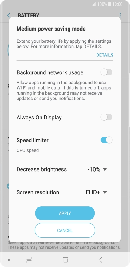 Press APPLY to turn on the function. Press APPLY to turn on the function.
