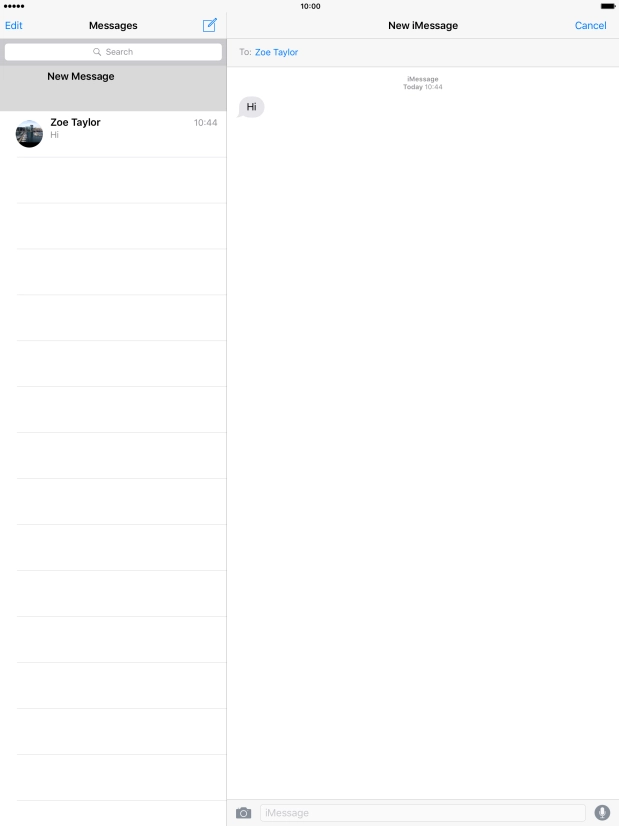 Press the text input field and write the text for your iMessage. Press the text input field and write the text for your iMessage.